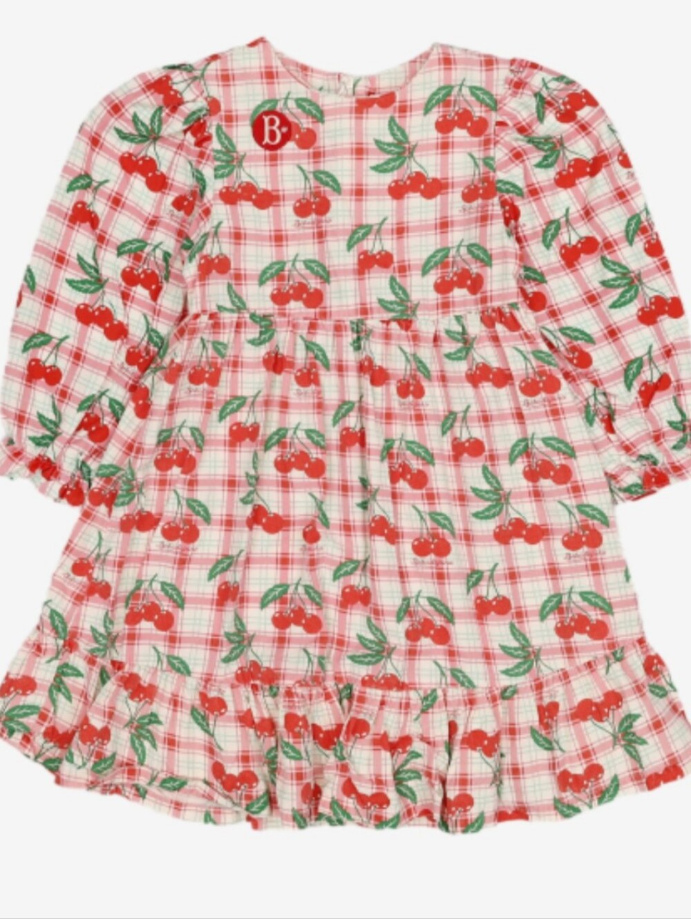 Bebedepino Girls' Red Cherry Plaid Dress 110cm